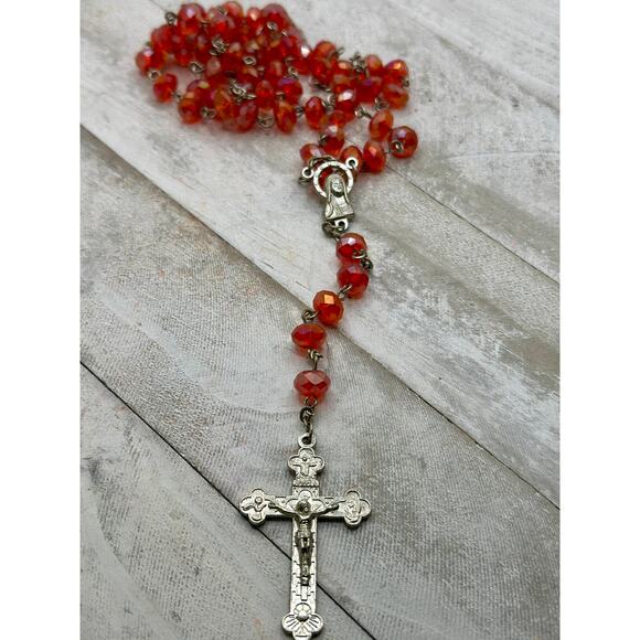 Vintage Italian Glass Bead Rosary, Italy Catholic Prayer Beads, Silver Crucifix - Picture 6 of 7